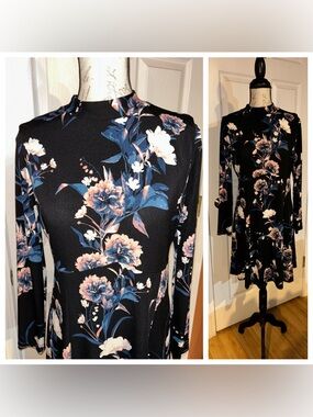 Dark Floral Long Sleeve Modest Midi Dress by Ivanka Trump sz 8